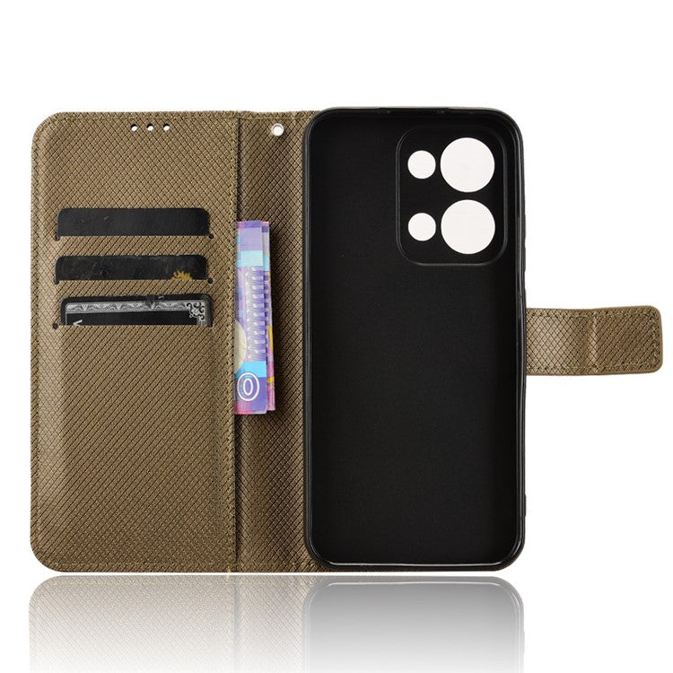 For Oppo Reno13 5G (Global) Case PU Leather Diamond Texture Wallet Phone Cover - Brown