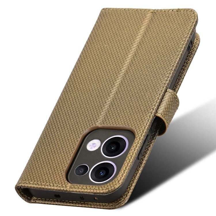 For Oppo Reno13 5G (Global) Case PU Leather Diamond Texture Wallet Phone Cover - Brown