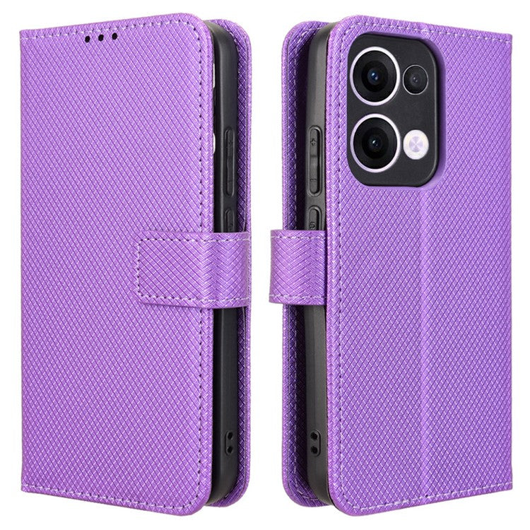 For Oppo Reno13 5G (Global) Case PU Leather Diamond Texture Wallet Phone Cover - Purple