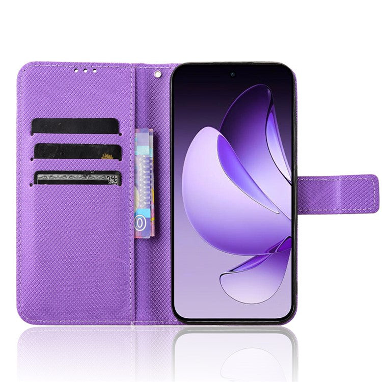 For Oppo Reno13 5G (Global) Case PU Leather Diamond Texture Wallet Phone Cover - Purple