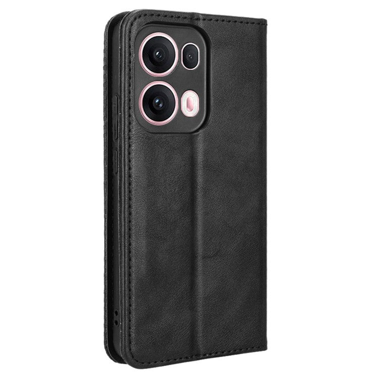 For Oppo Reno13 Pro 5G Leather Case Wallet Stand Retro Texture Phone Cover - Black