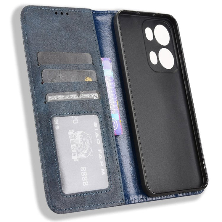 For Oppo Reno13 Pro 5G Leather Case Wallet Stand Retro Texture Phone Cover - Blue