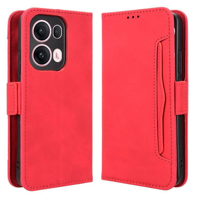 For Oppo Reno13 Pro 5G Leather Case Phone Wallet Cover with Multiple Card Slots - Red