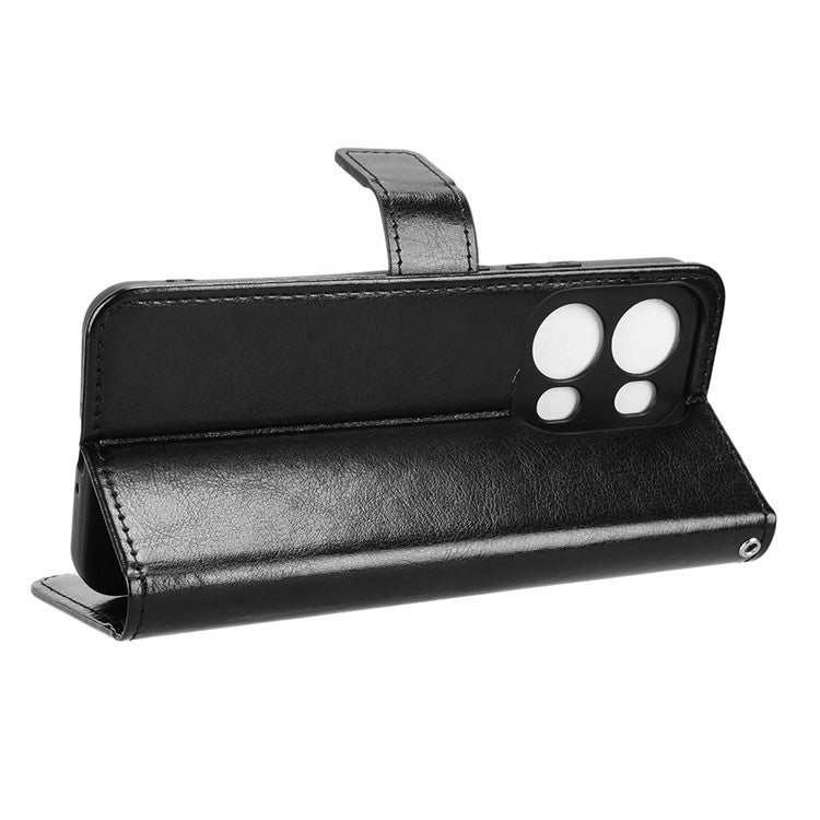For Oppo Reno13 Pro 5G Case Crazy Horse Texture PU Leather Phone Wallet Cover - Black