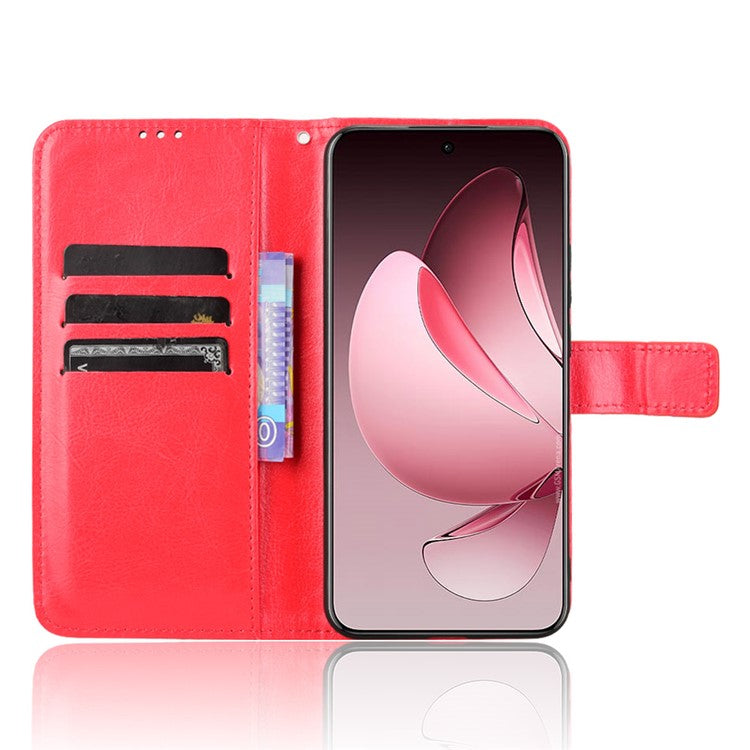 For Oppo Reno13 Pro 5G Case Crazy Horse Texture PU Leather Phone Wallet Cover - Red