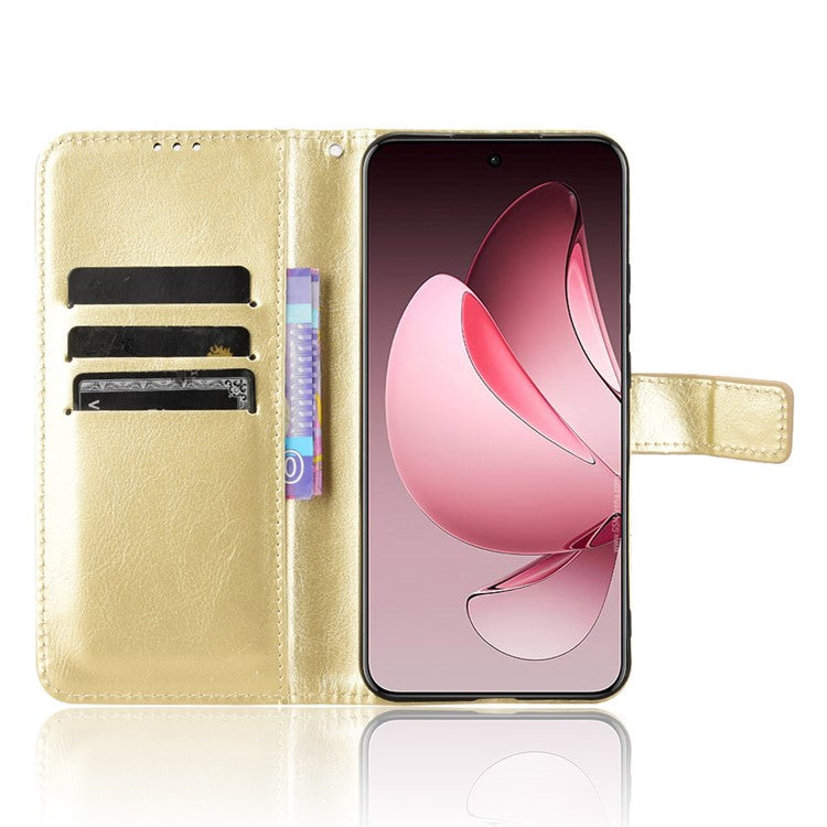 For Oppo Reno13 Pro 5G Case Crazy Horse Texture PU Leather Phone Wallet Cover - Gold