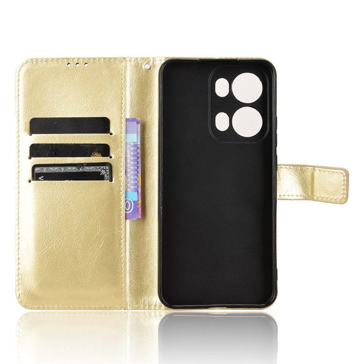 For Oppo Reno13 Pro 5G Case Crazy Horse Texture PU Leather Phone Wallet Cover - Gold