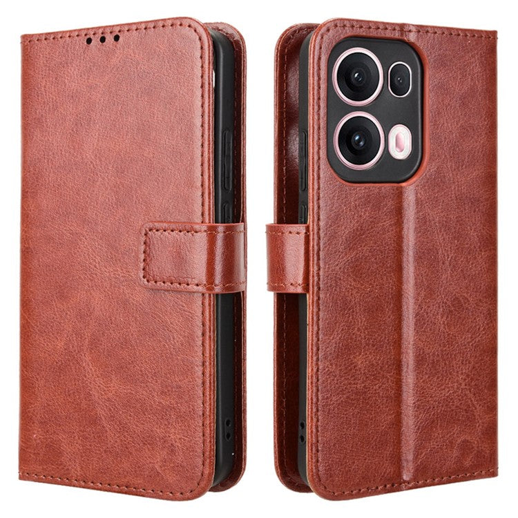 For Oppo Reno13 Pro 5G Case Crazy Horse Texture PU Leather Phone Wallet Cover - Brown