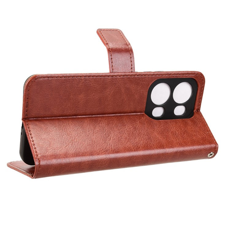 For Oppo Reno13 Pro 5G Case Crazy Horse Texture PU Leather Phone Wallet Cover - Brown
