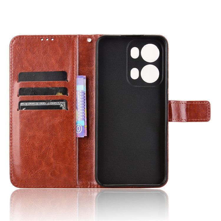 For Oppo Reno13 Pro 5G Case Crazy Horse Texture PU Leather Phone Wallet Cover - Brown