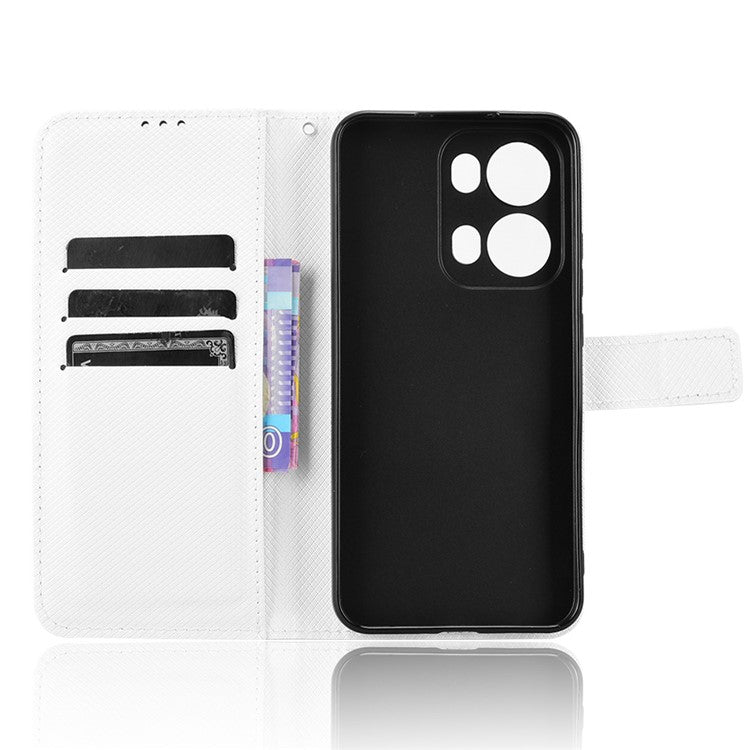 For Oppo Reno13 Pro 5G Case PU Leather Diamond Texture Wallet Phone Cover - White