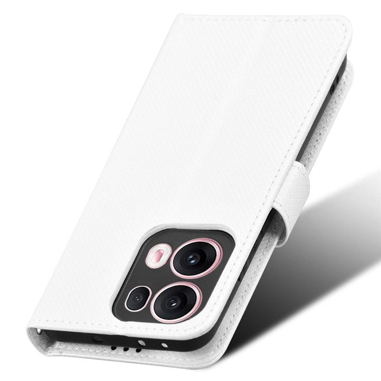 For Oppo Reno13 Pro 5G Case PU Leather Diamond Texture Wallet Phone Cover - White