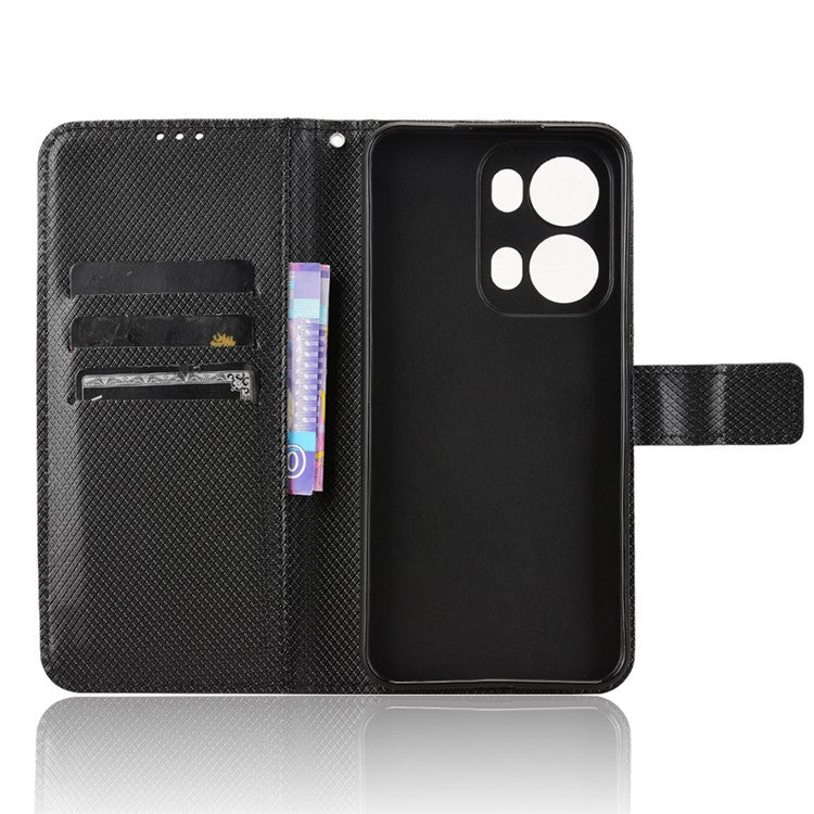 For Oppo Reno13 Pro 5G Case PU Leather Diamond Texture Wallet Phone Cover - Black