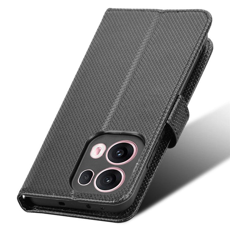 For Oppo Reno13 Pro 5G Case PU Leather Diamond Texture Wallet Phone Cover - Black