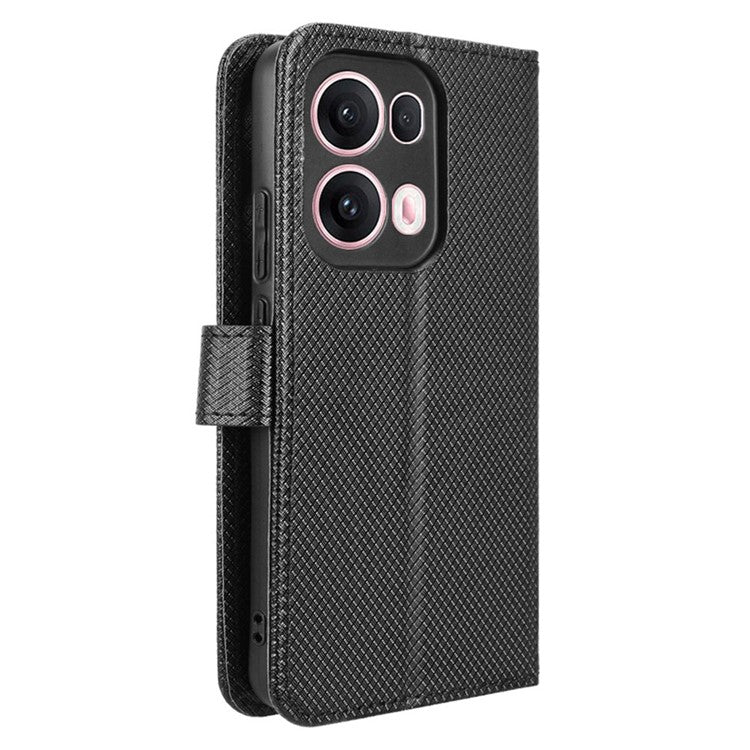 For Oppo Reno13 Pro 5G Case PU Leather Diamond Texture Wallet Phone Cover - Black