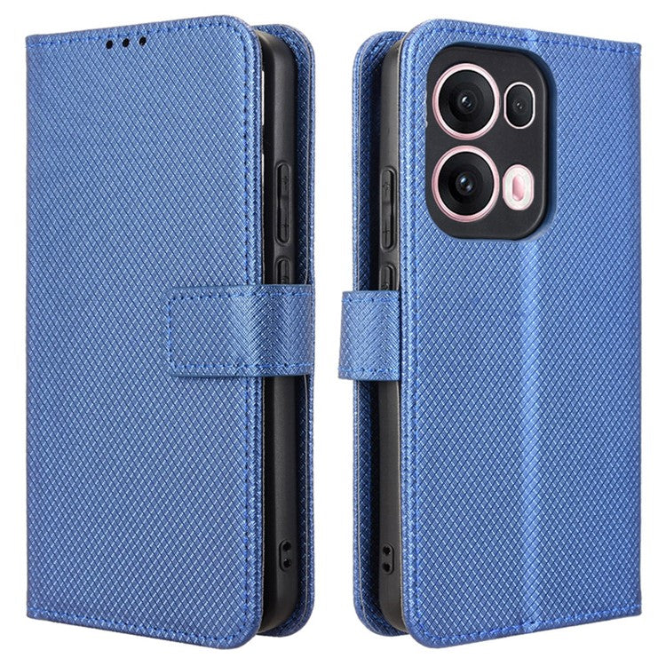 For Oppo Reno13 Pro 5G Case PU Leather Diamond Texture Wallet Phone Cover - Blue