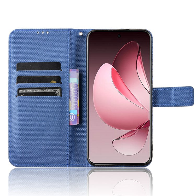 For Oppo Reno13 Pro 5G Case PU Leather Diamond Texture Wallet Phone Cover - Blue