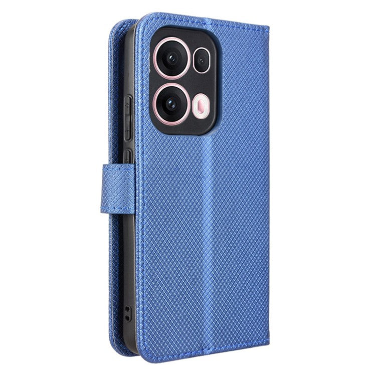 For Oppo Reno13 Pro 5G Case PU Leather Diamond Texture Wallet Phone Cover - Blue