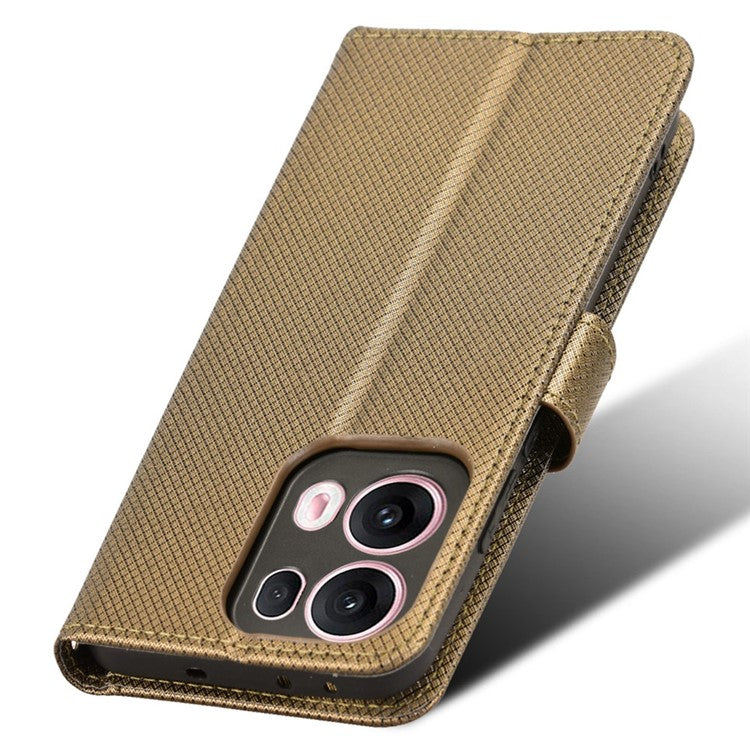 For Oppo Reno13 Pro 5G Case PU Leather Diamond Texture Wallet Phone Cover - Brown
