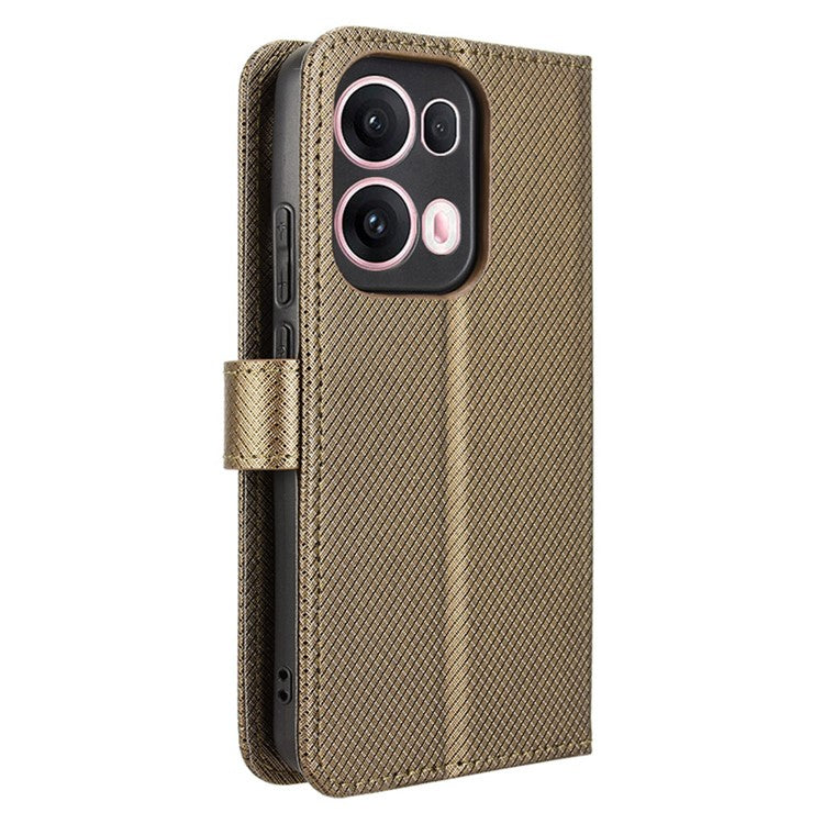 For Oppo Reno13 Pro 5G Case PU Leather Diamond Texture Wallet Phone Cover - Brown