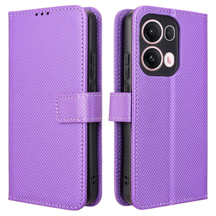 For Oppo Reno13 Pro 5G Case PU Leather Diamond Texture Wallet Phone Cover - Purple