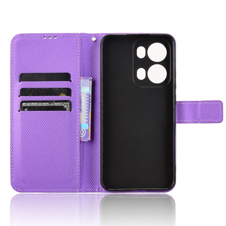 For Oppo Reno13 Pro 5G Case PU Leather Diamond Texture Wallet Phone Cover - Purple