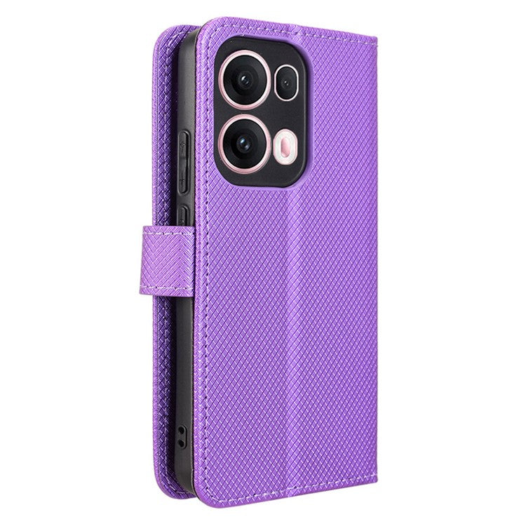 For Oppo Reno13 Pro 5G Case PU Leather Diamond Texture Wallet Phone Cover - Purple