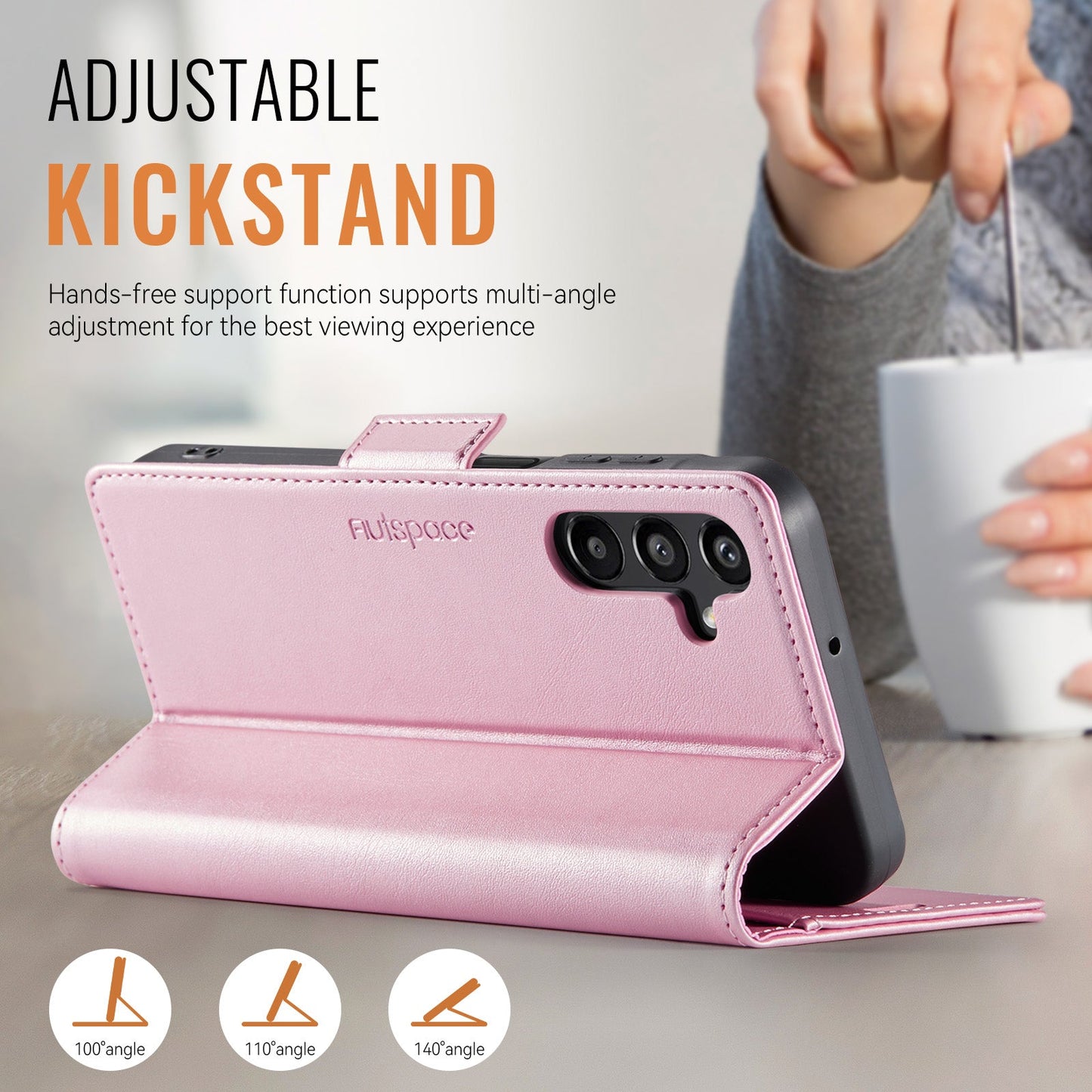 For Samsung Galaxy A15 4G / Galaxy A15 5G Case AUTSPACE A11 RFID Blocking Retro Leather Cell Phone Wallet Cover - Pink