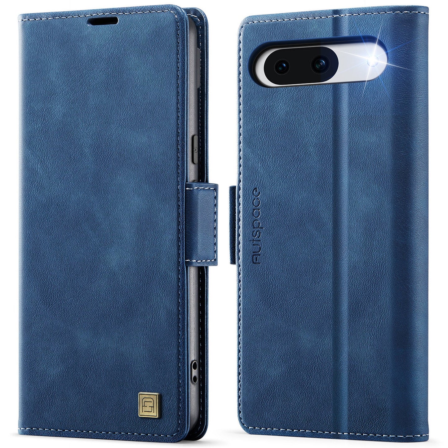 For Google Pixel 8a Case AUTSPACE A11 RFID Blocking Retro Leather Cell Phone Wallet Cover - Blue