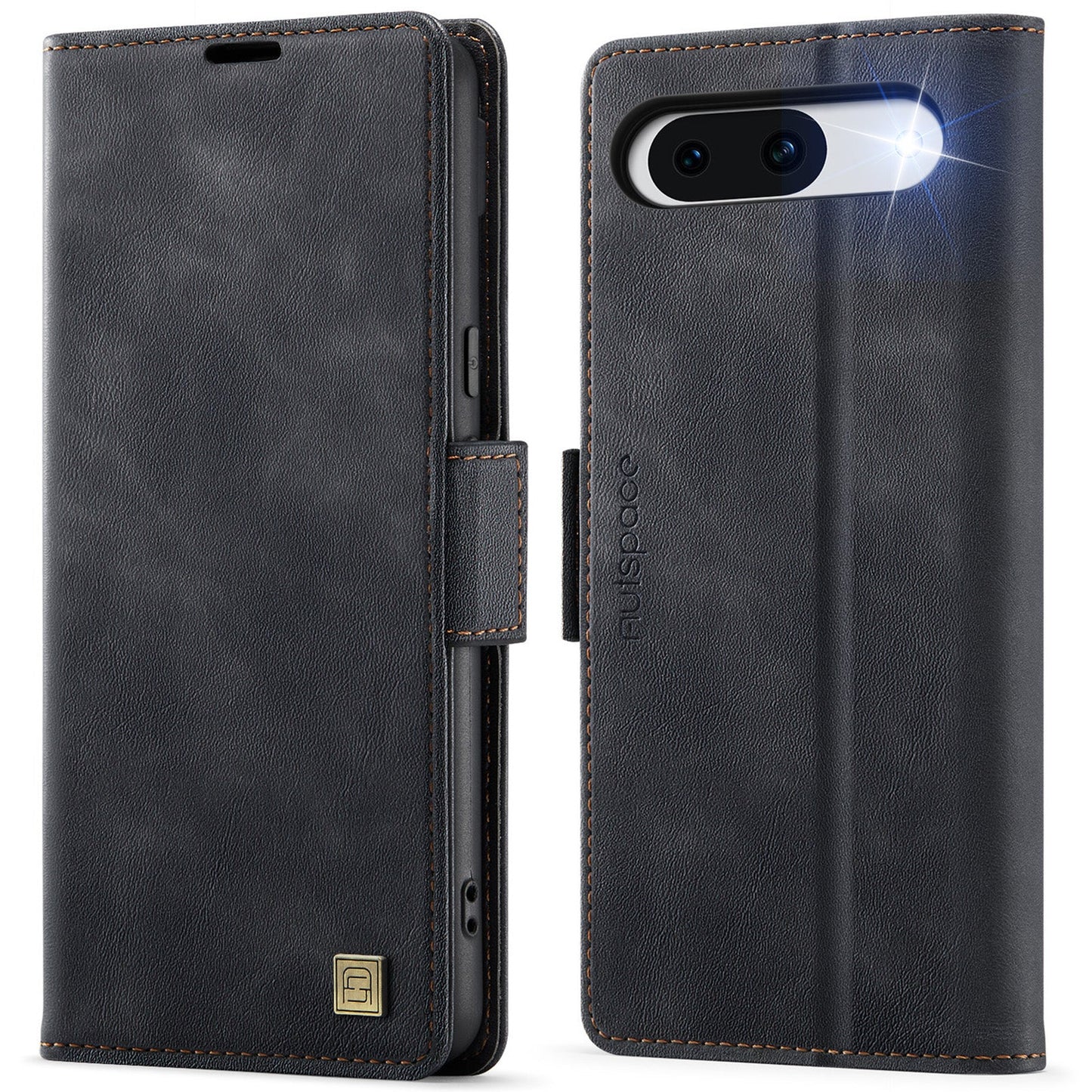 For Google Pixel 8a Case AUTSPACE A11 RFID Blocking Retro Leather Cell Phone Wallet Cover - Black