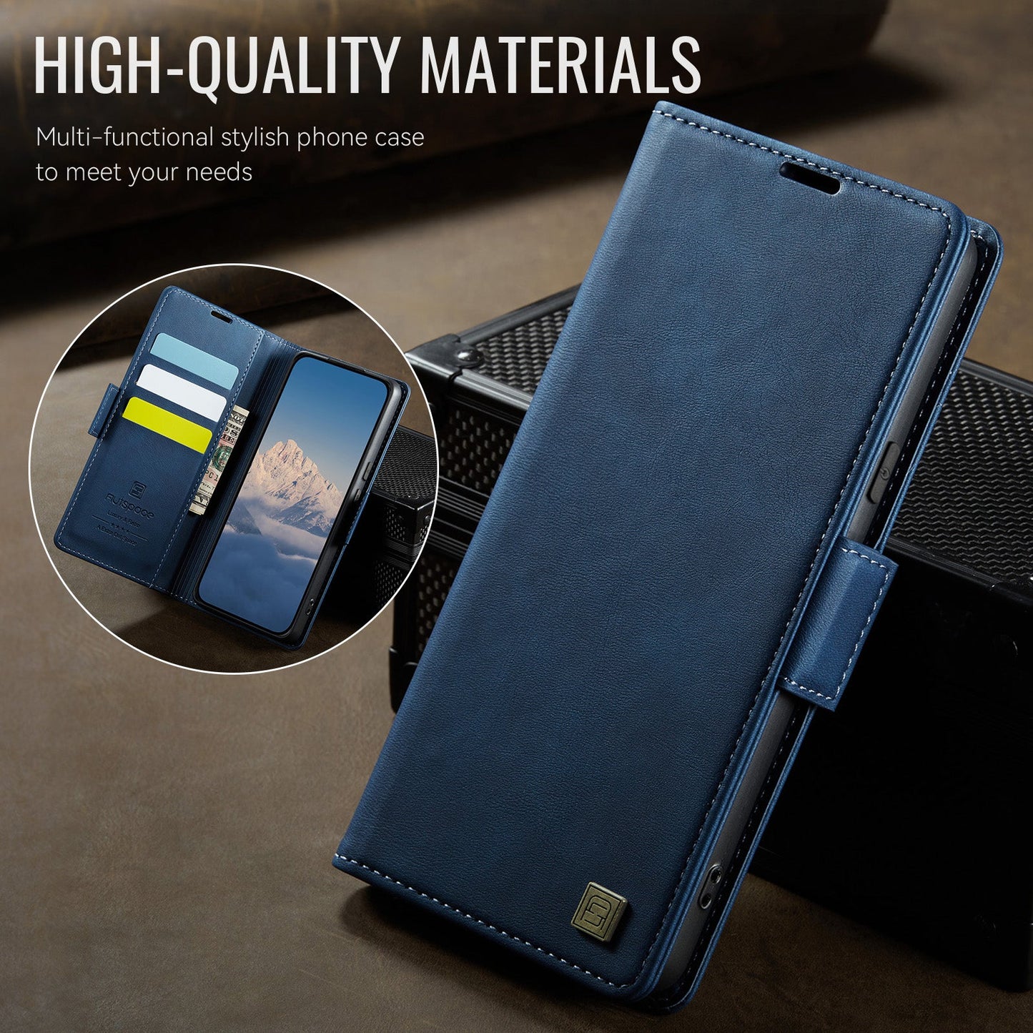 For Google Pixel 8 Case AUTSPACE A11 RFID Blocking Retro Leather Cell Phone Wallet Cover - Blue