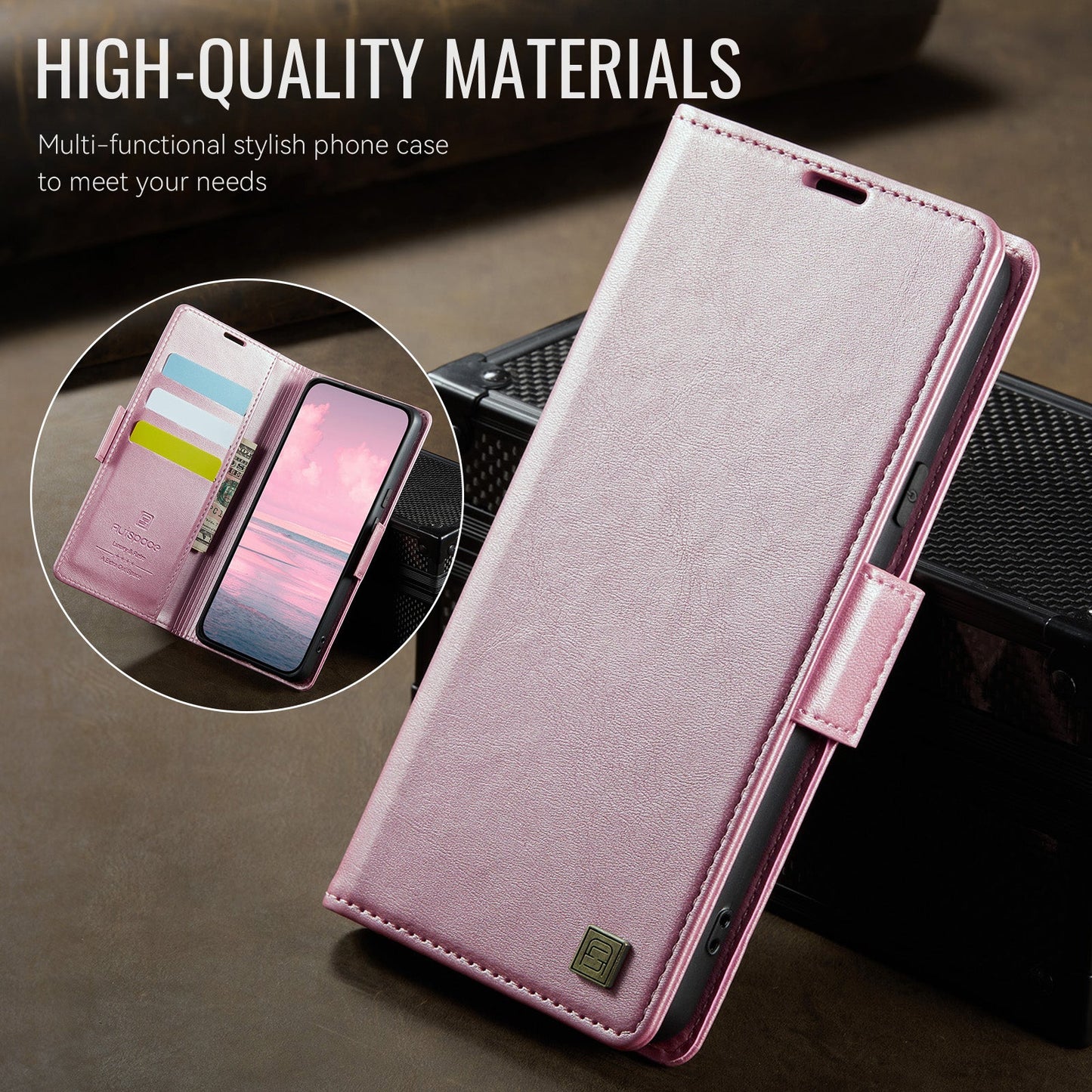 For Google Pixel 8 Case AUTSPACE A11 RFID Blocking Retro Leather Cell Phone Wallet Cover - Pink