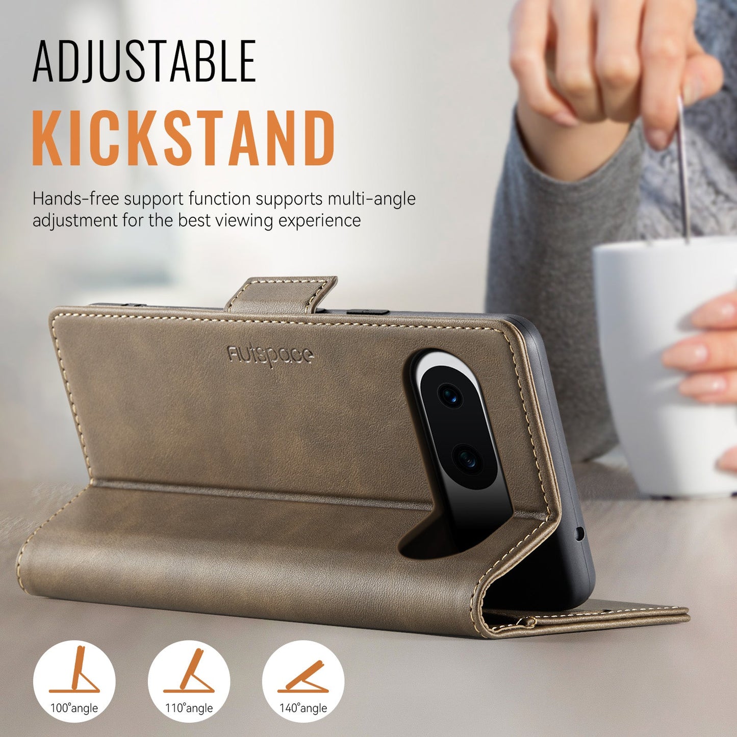 For Google Pixel 8 Case AUTSPACE A11 RFID Blocking Retro Leather Cell Phone Wallet Cover - Brown