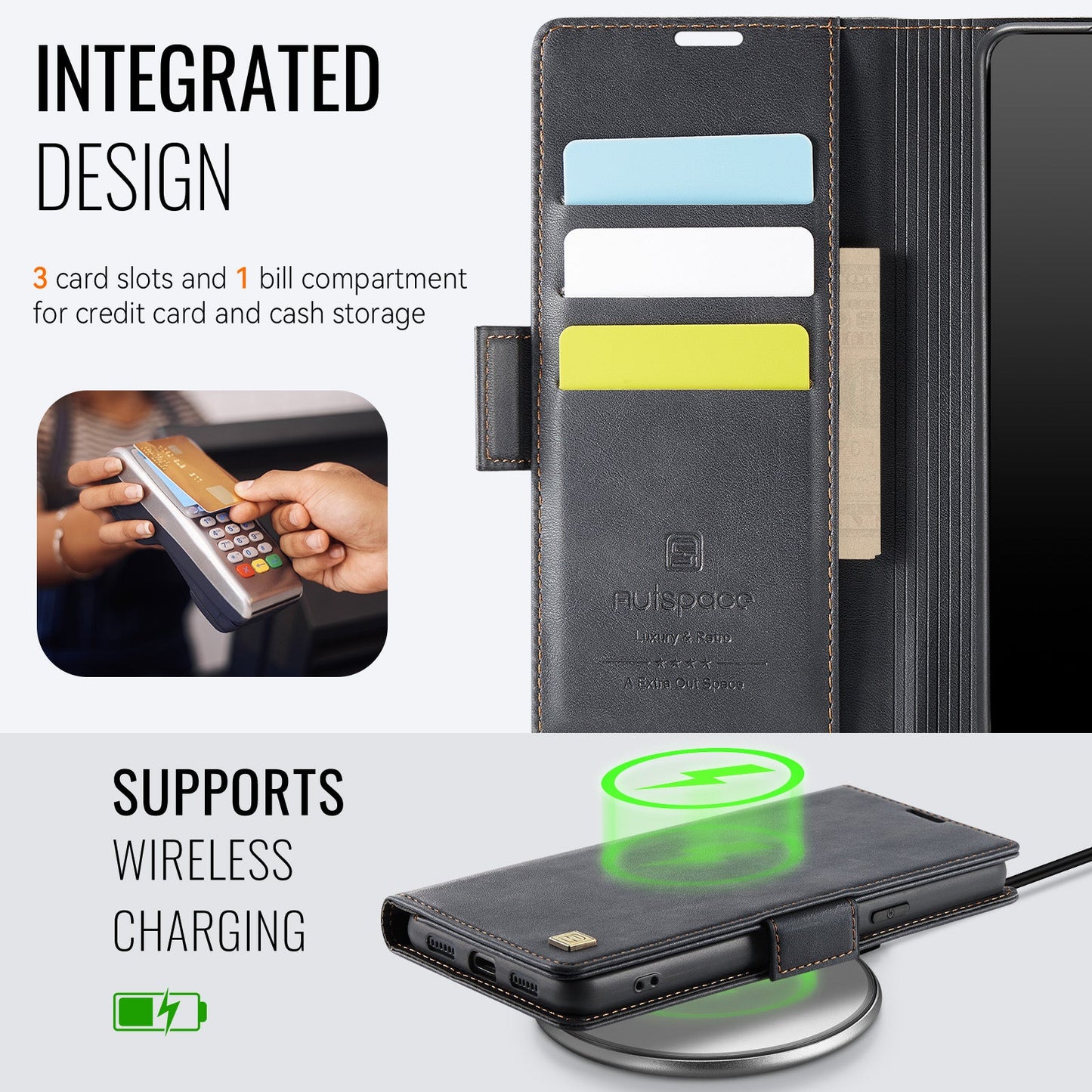 For Google Pixel 8 Pro Case AUTSPACE A11 RFID Blocking Retro Leather Cell Phone Wallet Cover - Black