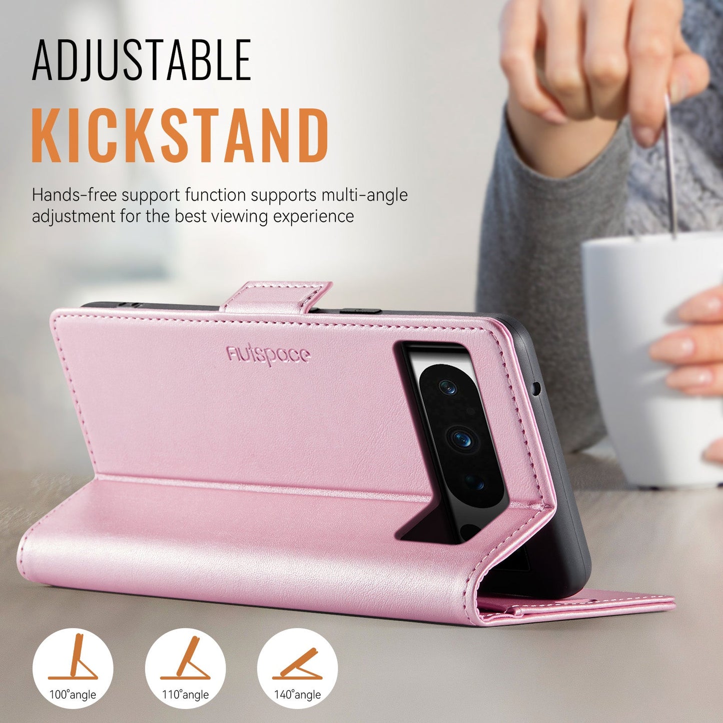 For Google Pixel 8 Pro Case AUTSPACE A11 RFID Blocking Retro Leather Cell Phone Wallet Cover - Pink