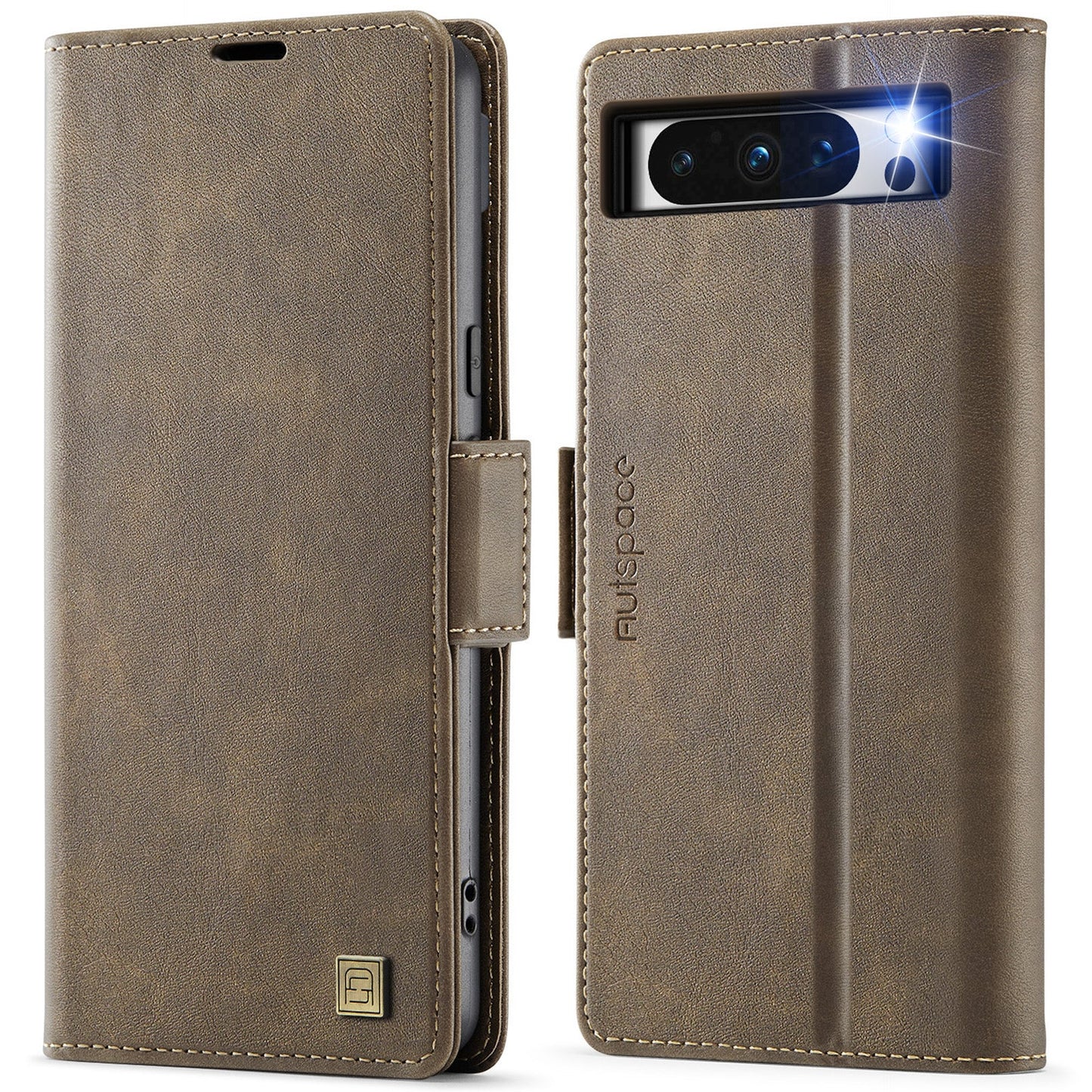 For Google Pixel 8 Pro Case AUTSPACE A11 RFID Blocking Retro Leather Cell Phone Wallet Cover - Brown