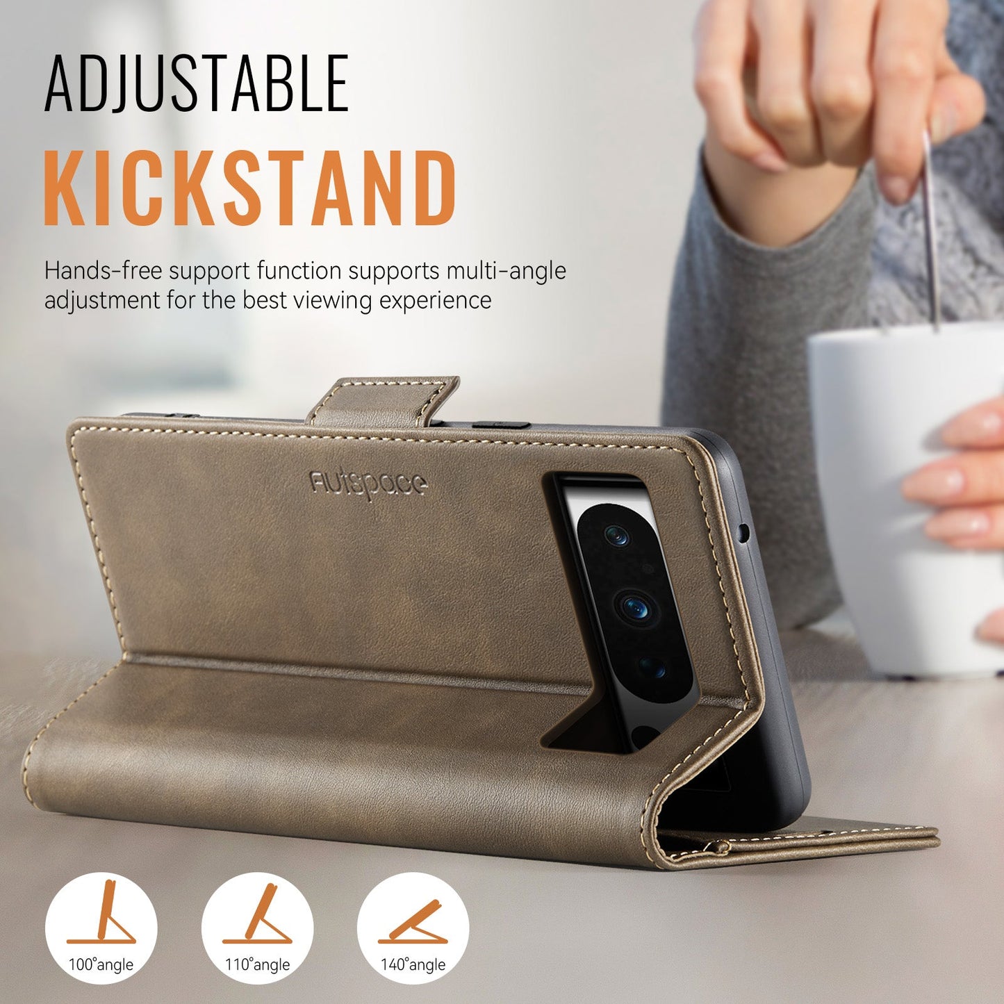 For Google Pixel 8 Pro Case AUTSPACE A11 RFID Blocking Retro Leather Cell Phone Wallet Cover - Brown