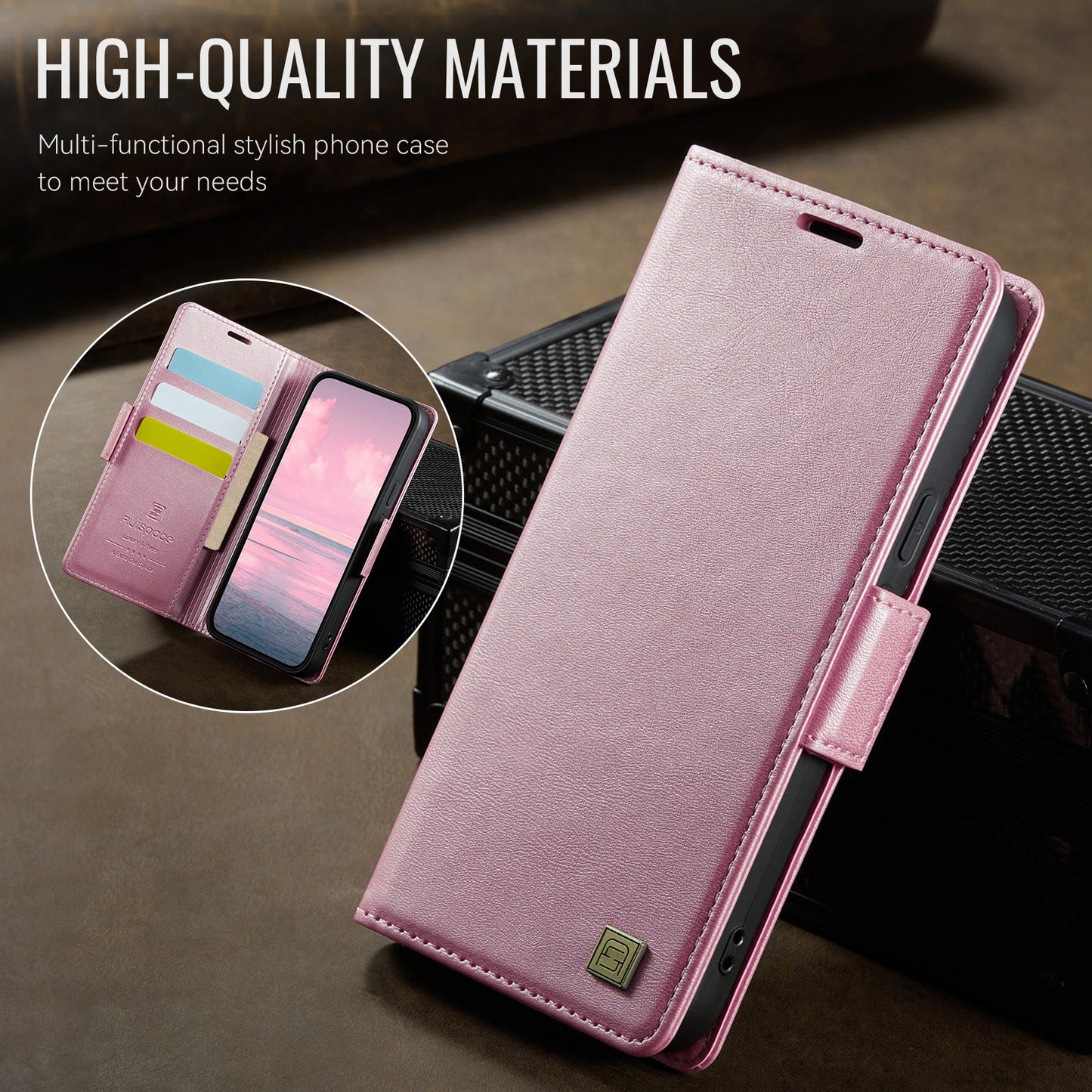 For Google Pixel 9 Pro / Google Pixel 9 Case AUTSPACE A11 RFID Blocking Retro Leather Cell Phone Wallet Cover - Pink