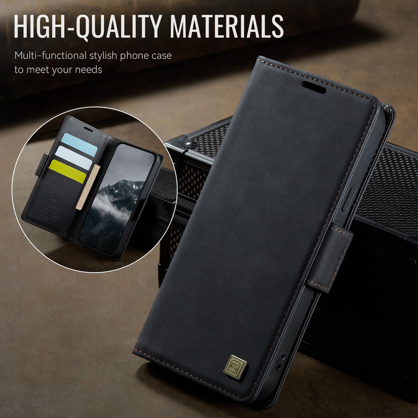 For Google Pixel 9 Pro / Google Pixel 9 Case AUTSPACE A11 RFID Blocking Retro Leather Cell Phone Wallet Cover - Black