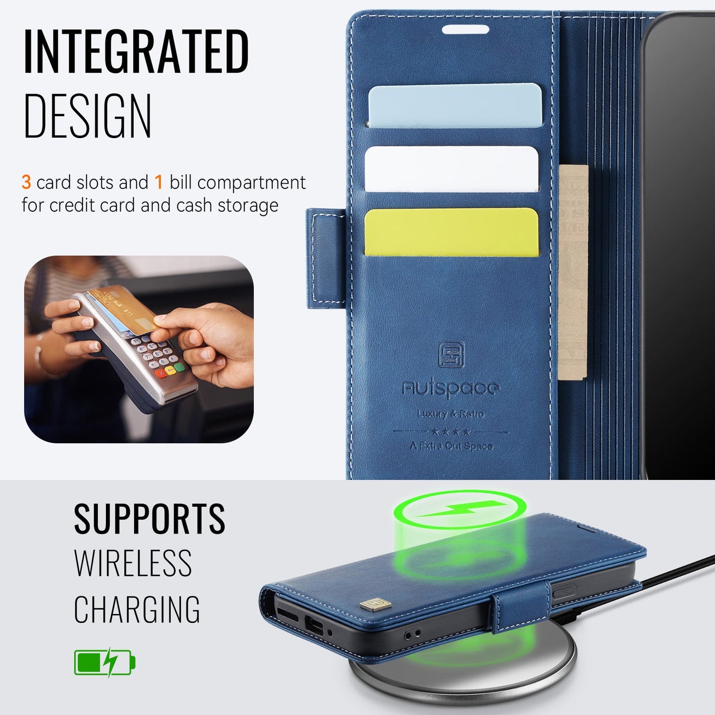 For Google Pixel 9 Pro XL Case AUTSPACE A11 RFID Blocking Retro Leather Cell Phone Wallet Cover - Blue