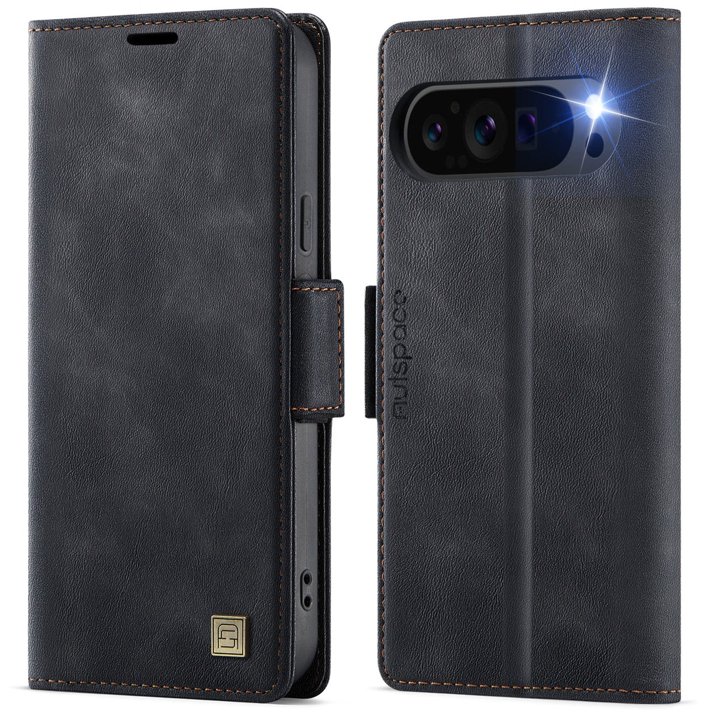 For Google Pixel 9 Pro XL Case AUTSPACE A11 RFID Blocking Retro Leather Cell Phone Wallet Cover - Black