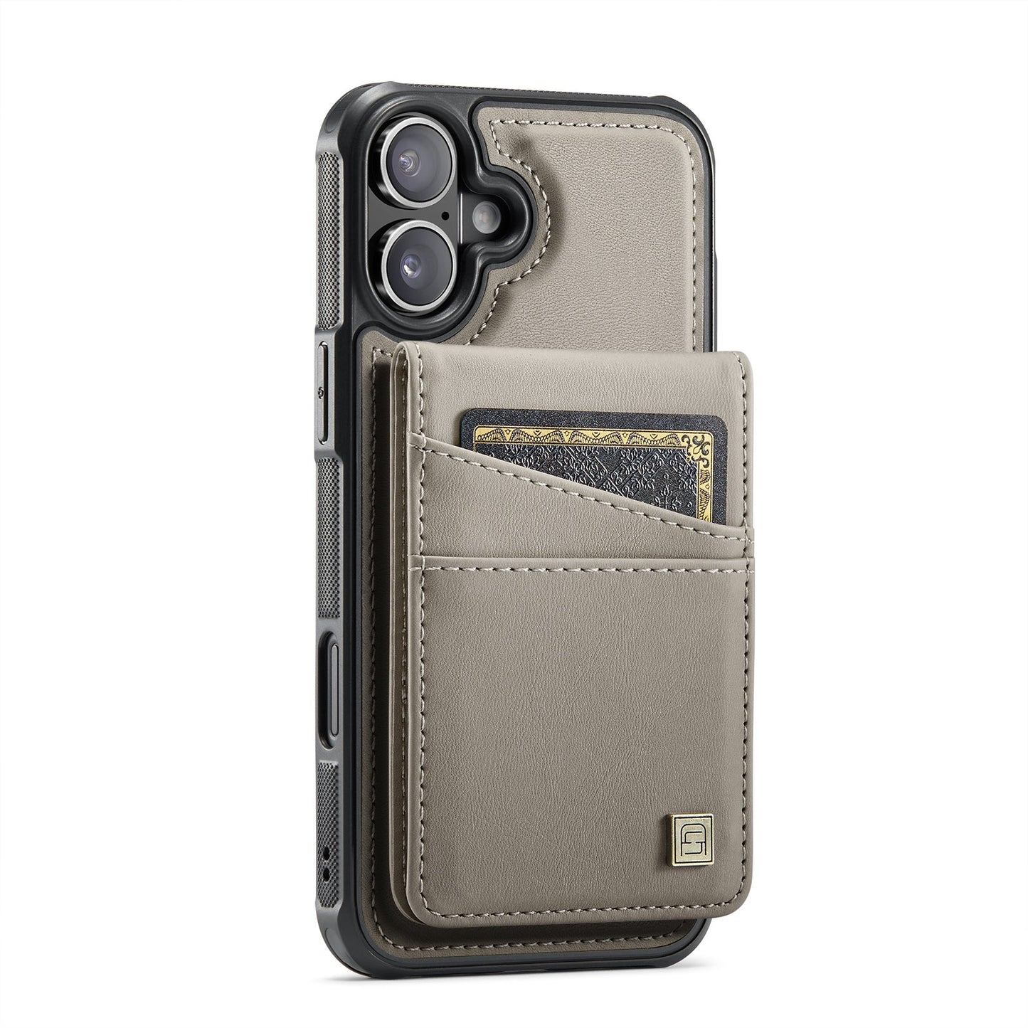 For iPhone 16 Case AUTSPACE A12 Leather Phone Case with Detachable Card Bag - Grey