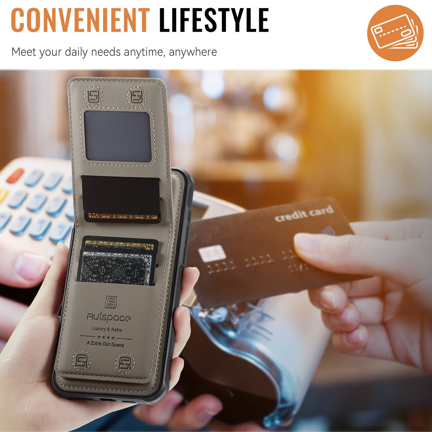 For iPhone 16 Case AUTSPACE A12 Leather Phone Case with Detachable Card Bag - Grey