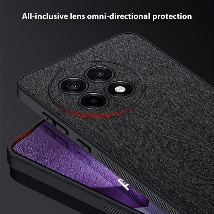 For OnePlus Ace 5 5G Case Wood Texture PU Leather Coated PC TPU Phone Cover - Blue