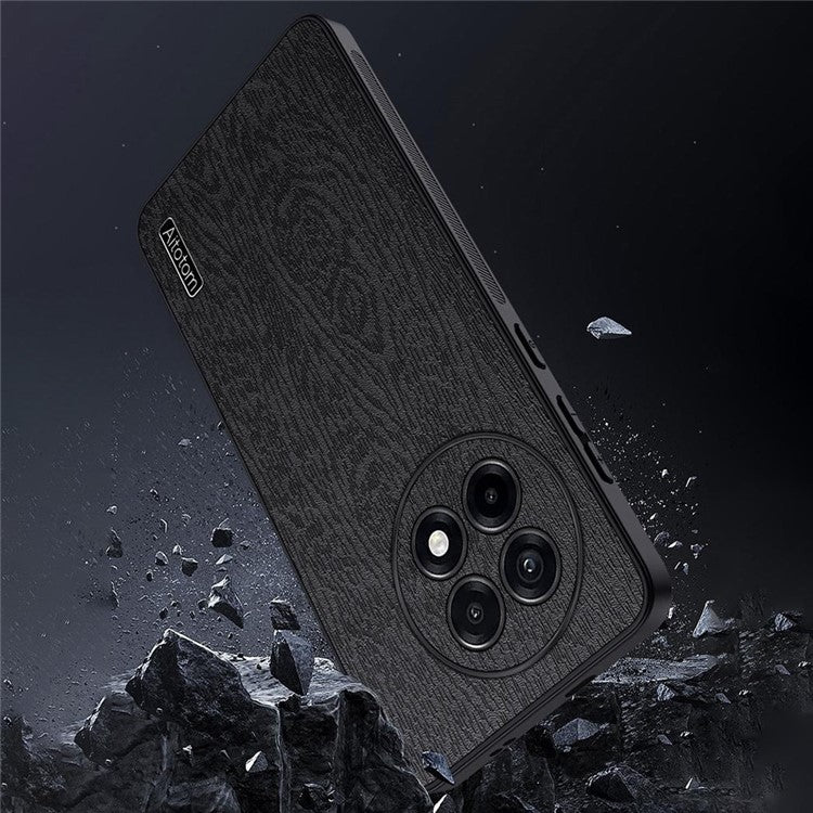 For OnePlus Ace 5 5G Case Wood Texture PU Leather Coated PC TPU Phone Cover - Brown