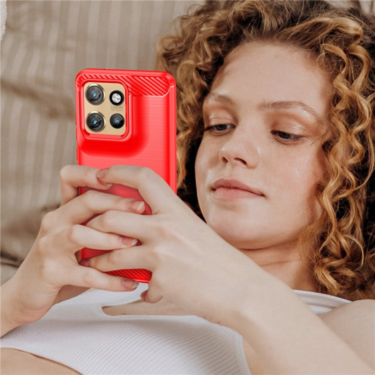 For Motorola Edge 50 Neo 5G / Moto S50 5G / ThinkPhone 25 5G Case Carbon Fiber Texture Brushed Phone Back Cover - Red
