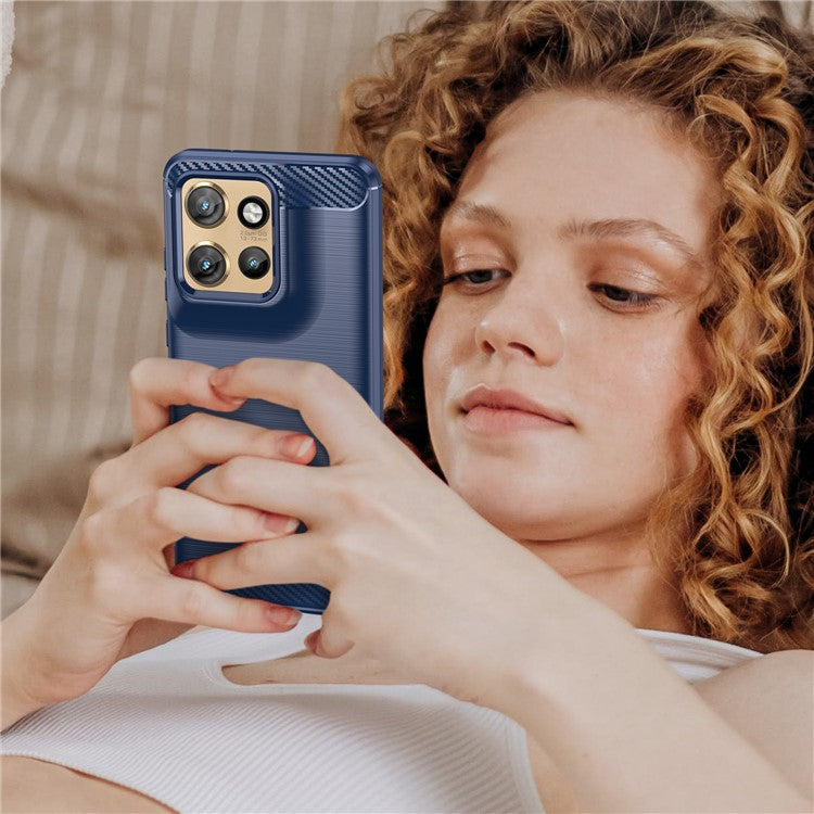 For Motorola Edge 50 Neo 5G / Moto S50 5G / ThinkPhone 25 5G Case Carbon Fiber Texture Brushed Phone Back Cover - Blue