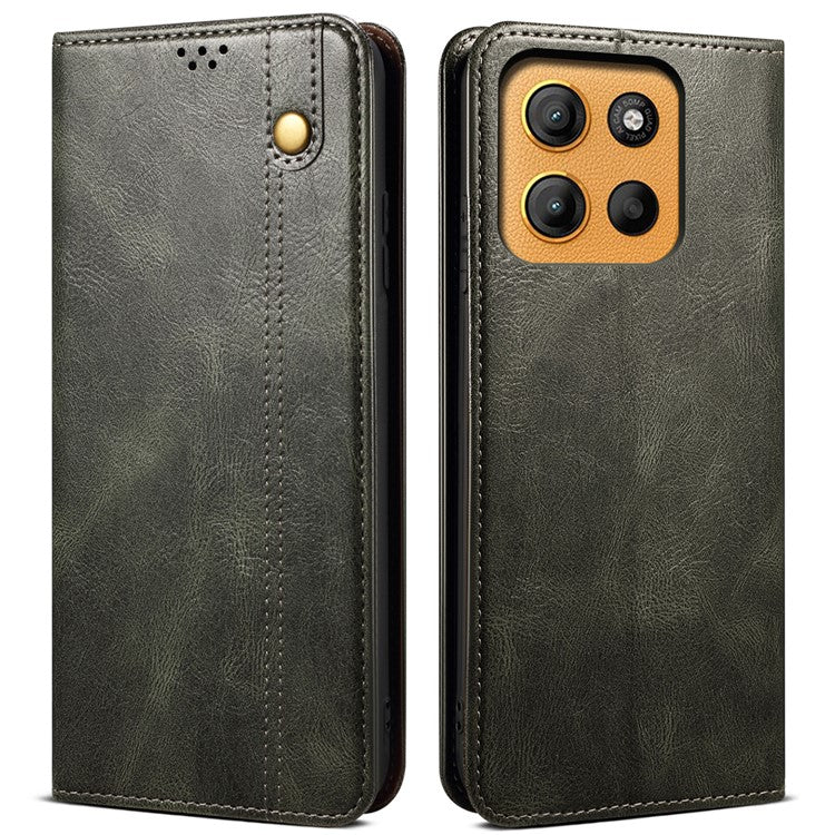 For Motorola Moto G15 4G Case Crazy Horse Texture Waxy Leather Wallet Stand Phone Cover - Green