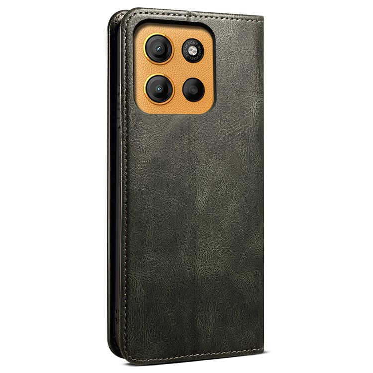 For Motorola Moto G15 4G Case Crazy Horse Texture Waxy Leather Wallet Stand Phone Cover - Green