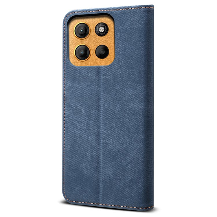 For Motorola Moto G15 4G Case Jeans Cloth Texture Anti-Scratch Leather Stand Phone Cover - Blue